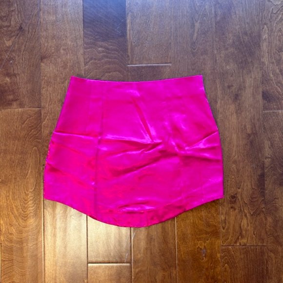 Hot Pink Satin Mini Skirt - Picture 2 of 4